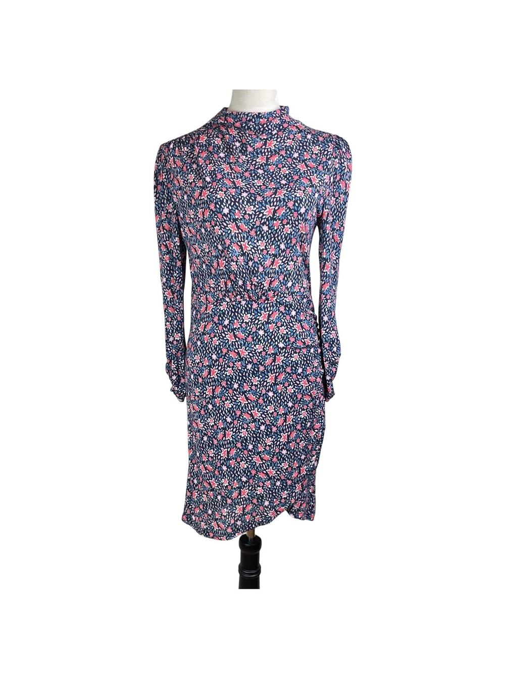 Rebecca Taylor Blue Red Floral Long Sleeve Mock Neck Stretch Zip Up Mini Dress